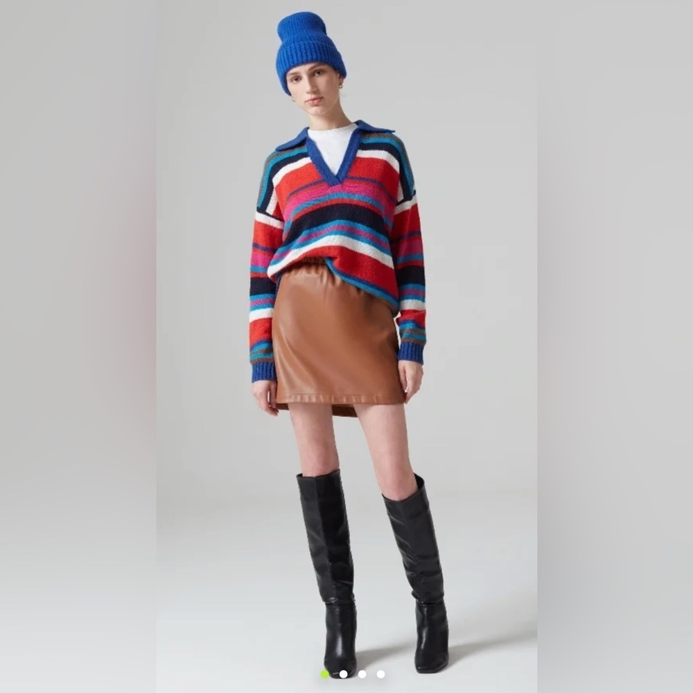 NEW Piombo Women's Small Bright Stripe Wool Alpaca Blend V-Neck Sweater